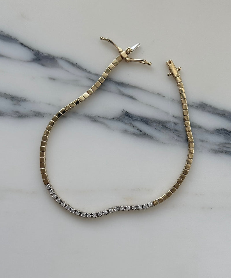 Gold Tile & Diamond Tennis Bracelet