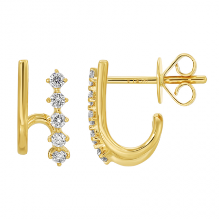 Duo Diamond and Gold Line Lobe Earrings