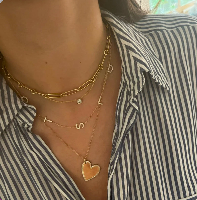 Custom Diamond Initial & Gold Heart Necklace