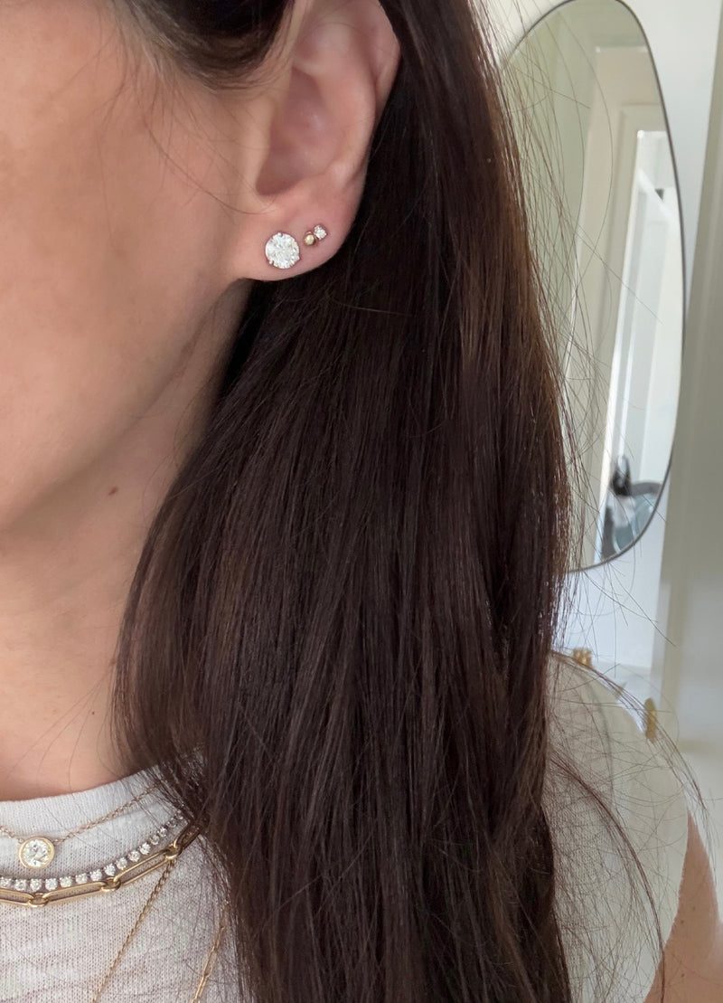 Bead & Diamond Duo Stud Earring