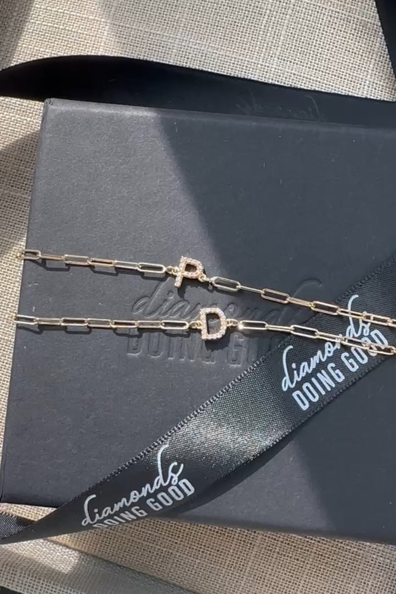 Diamond Initial on Mini Link bracelet