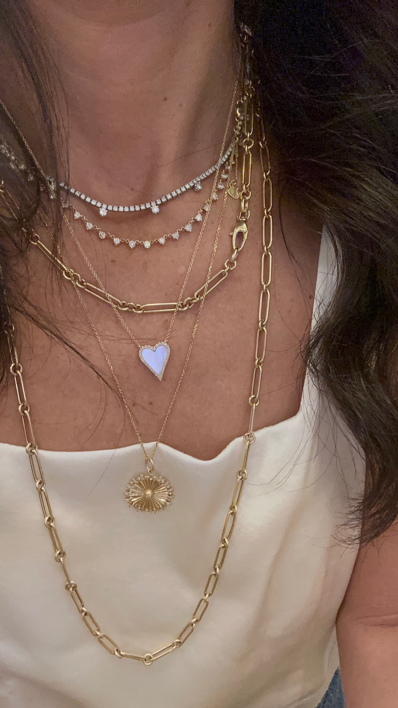 Petite Mother of Pearl Diamond Heart Necklace